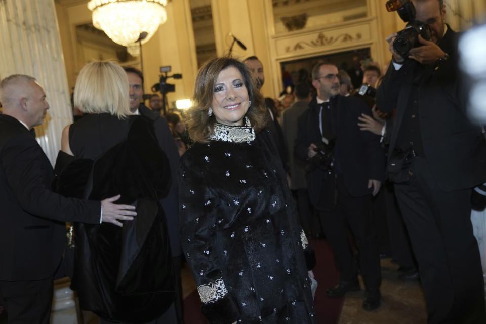 Senator Elisabetta Casellati arrives to attend La Scala opera house's gala season opener, Giuseppe Verdi's opera 'Don Carlo' at the Milan La Scala theater, Italy, Thursday Dec. 7, 2023. The season-opener Thursday, held each year on the Milan feast day St. Ambrose, is considered one of the highlights of the European cultural calendar. (AP Photo/Luca Bruno)