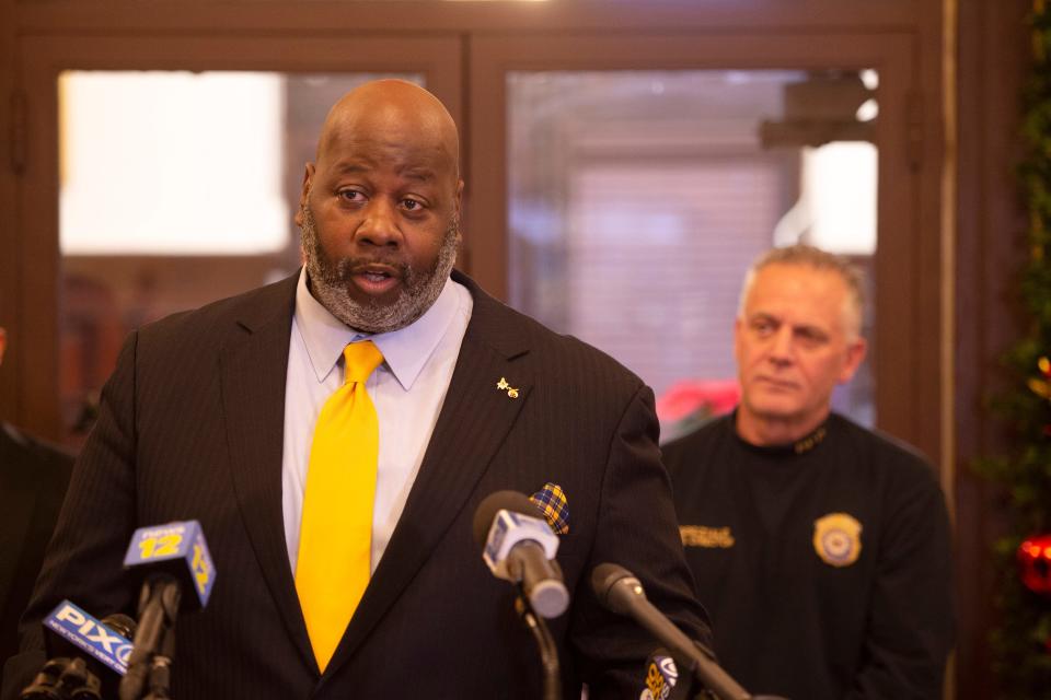 Dalton Price talks about his role on the task force. Paterson Mayor Andre Sayegh introduces the members of "The Mayor's Citizen Task Force on De-Escalation and Police Practices" at City Hall in Paterson, N.J. on Thursday Dec. 2, 2021.