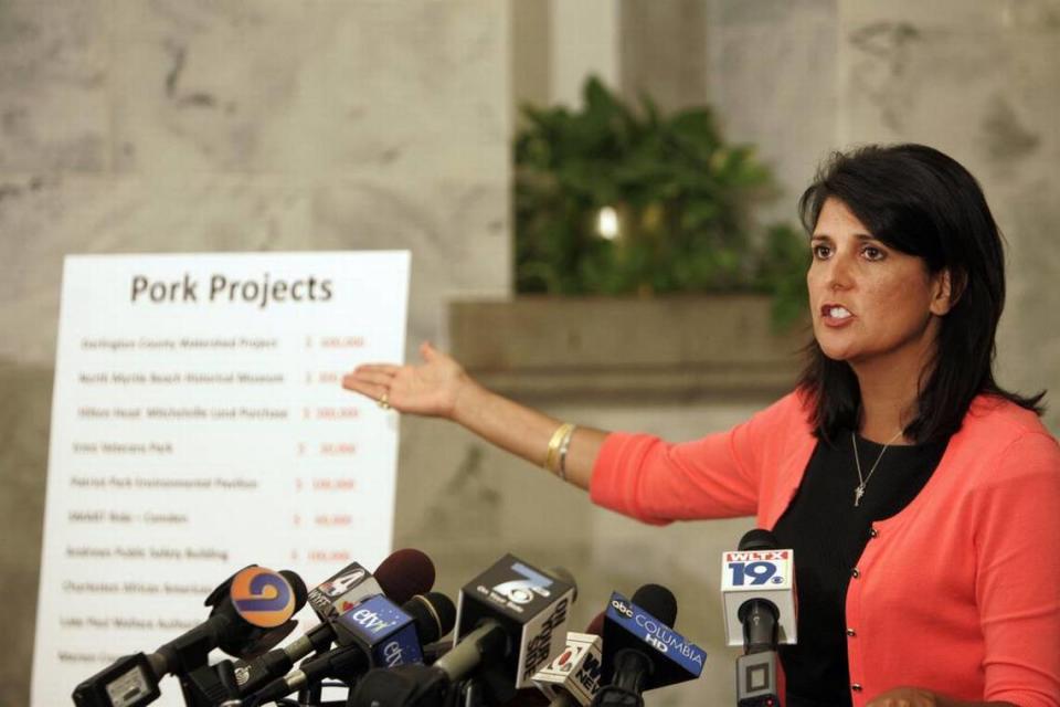 S.C. Gov. Nikki Haley speaks at a press conference July 6, 2012 at the State House. Haley spoke about vetoes she signed that morning, and took questions from reporters