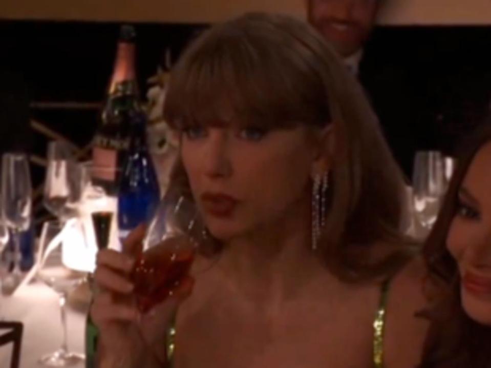 Taylor Swift appeared unimpressed by Jo Koy’s joke (CBS)