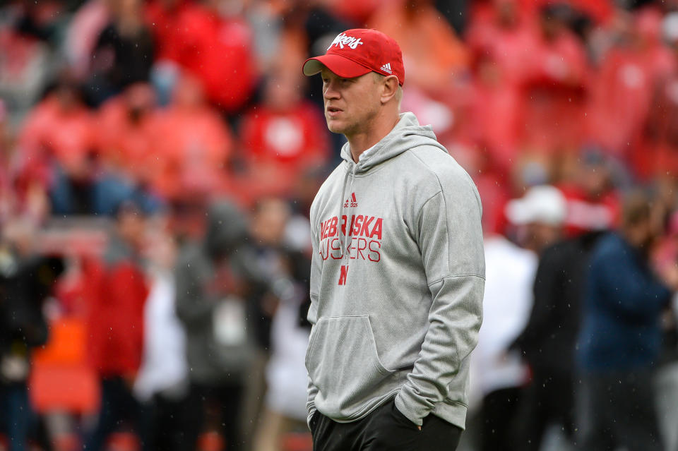 LINCOLN, NE - SEPTEMBER 28: Head coach Scott Frost of the Nebraska Cornhuskers on the field before the game against the Ohio State Buckeyes at Memorial Stadium on September 28, 2019 in Lincoln, Nebraska. (Photo by Steven Branscombe/Getty Images)