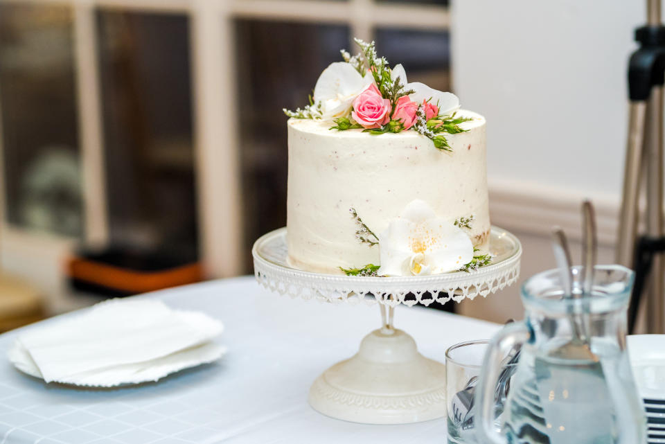 small wedding cake on a table