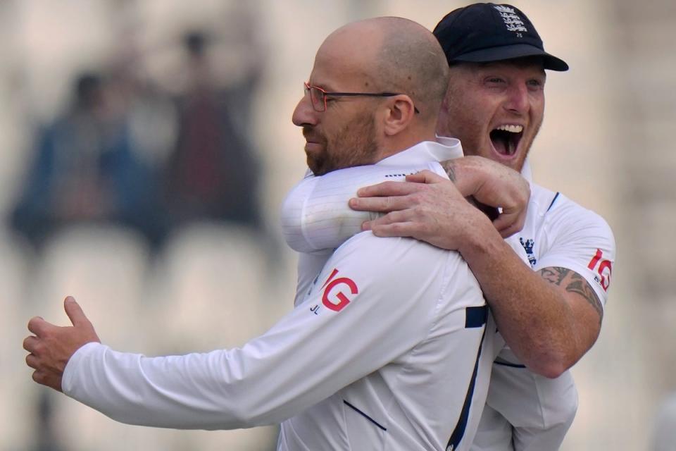 Jack Leach took three wickets early in the morning session as Pakistan slid to 99 for three (Anjum Naveed/AP) (AP)