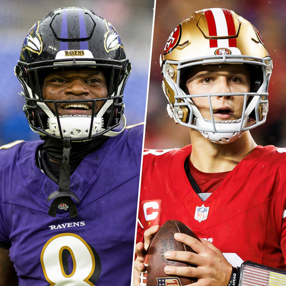 Lamar Jackson from the Ravens / and Brock Purdy from the 49ers  (Getty Images)