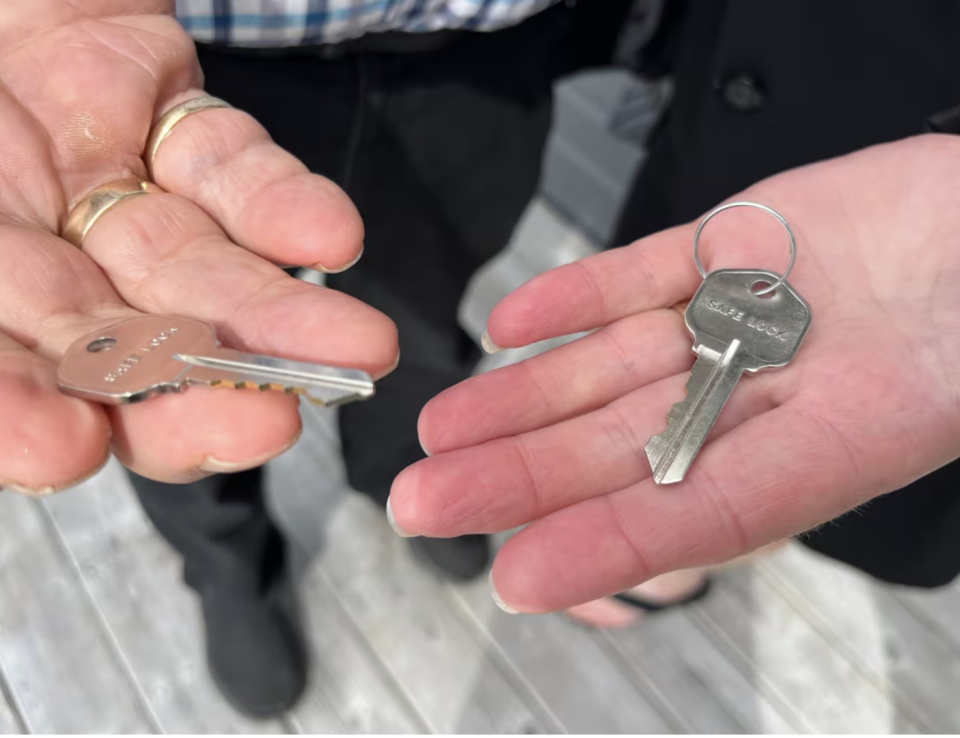 These are the new keys to Holy Rosary church in Portugal Cove South, and only a select few people have access to them. (Terry Roberts/CBC)