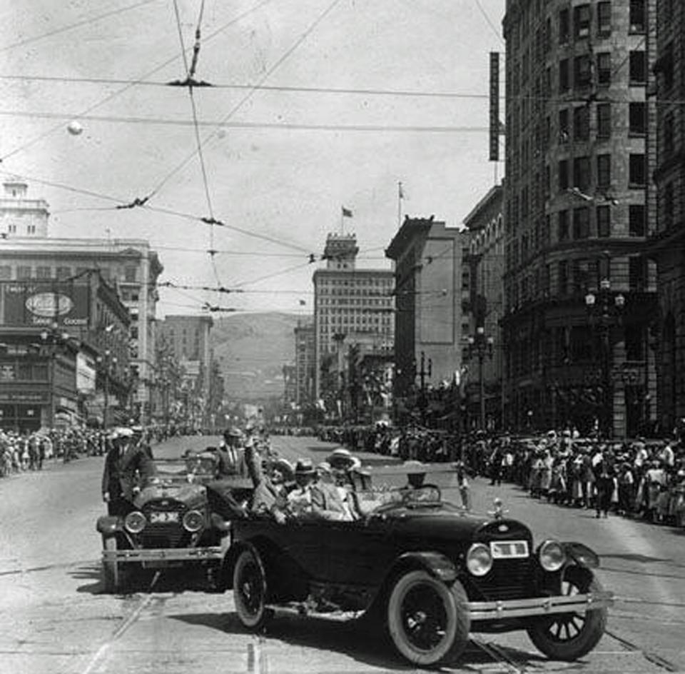 President Warren G. Harding is greeted by crowds on Main Street in Salt Lake City on June 26, 1923. | Ron Fox