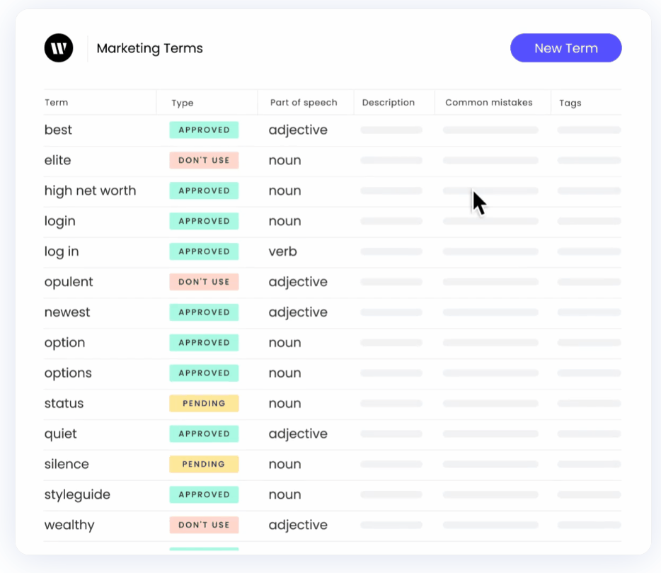 A cursor selects a word from a style guide for more details.