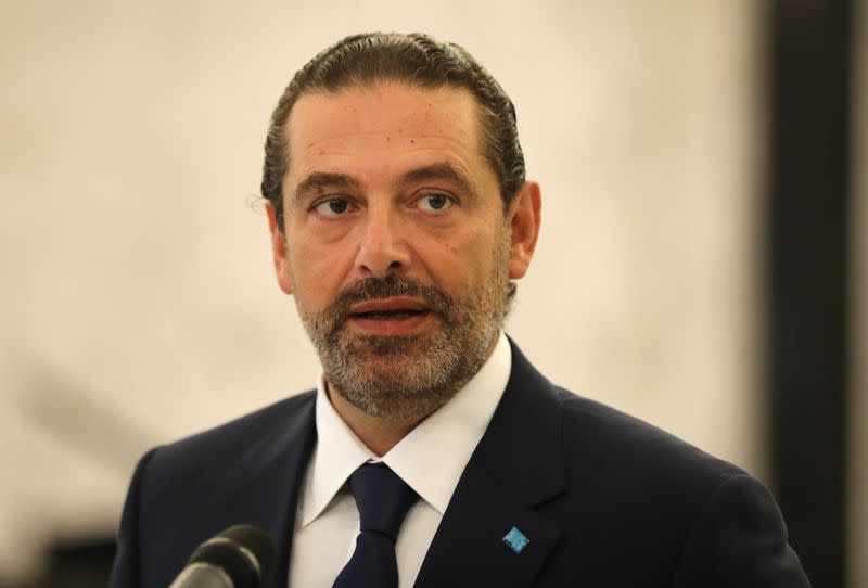 FILE PHOTO: Former Lebanese Prime Minister Saad Hariri speaks at the presidential palace in Baabda