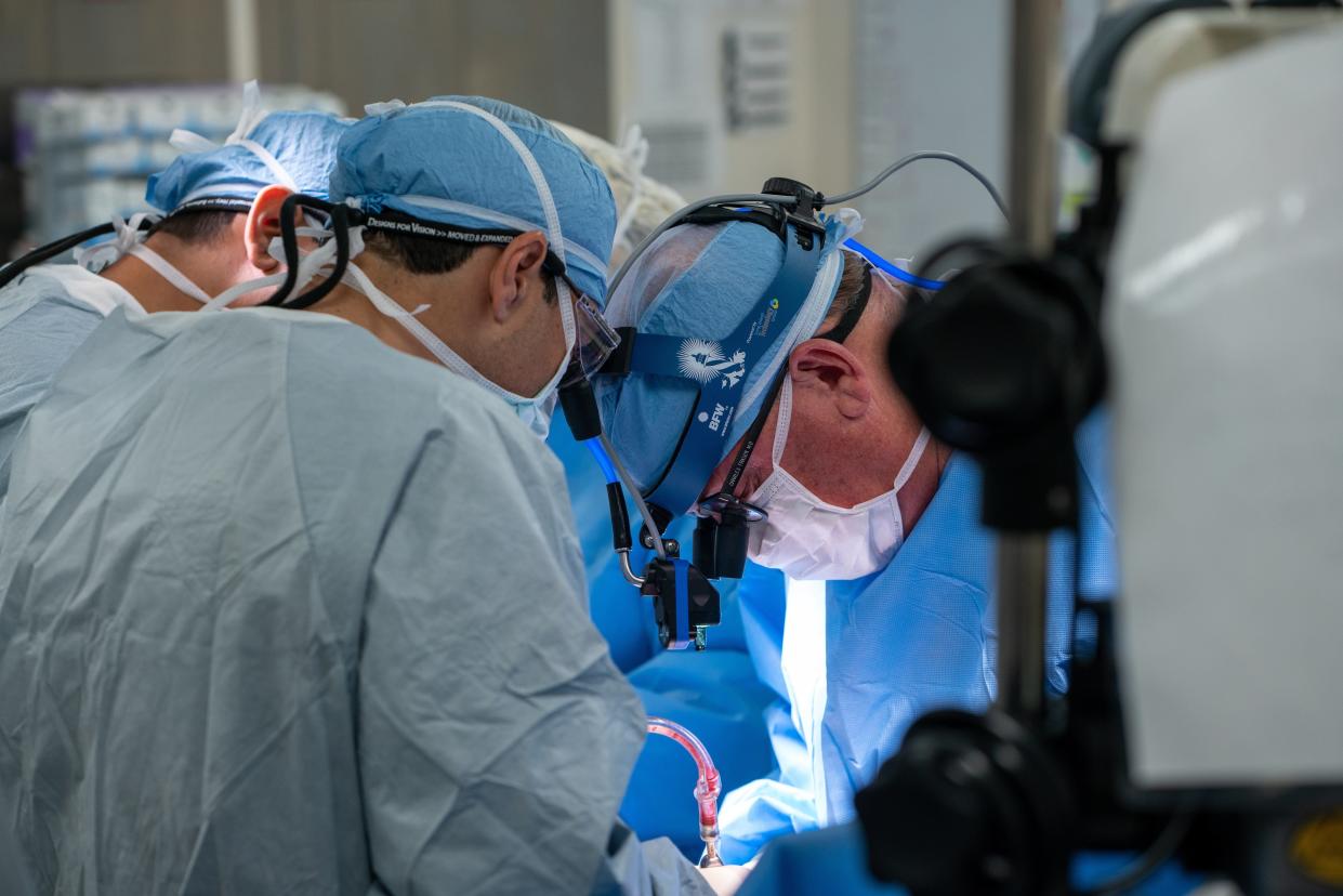 Dr. Charles Fraser Jr., right, and Dr. Carlos Mery, left,  work on the first heart transplant at Dell Children's Medical Center on Oct. 3, 2020. Now Fraser will head the Institute for Cardiovascular Health at Ascension Texas and the University of Texas.