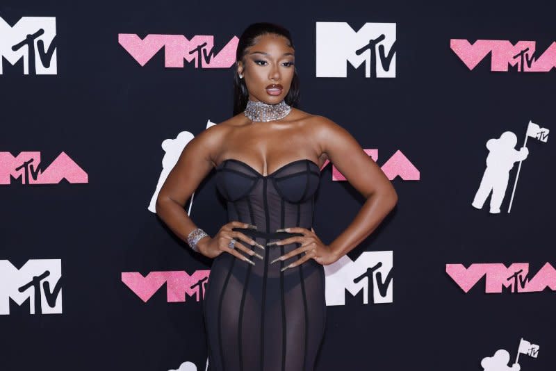 Megan Thee Stallion arrives on the red carpet at the MTV Video Music Awards at the Prudential Center in Newark, N.J., in 2023. File Photo by John Angelillo/UPI