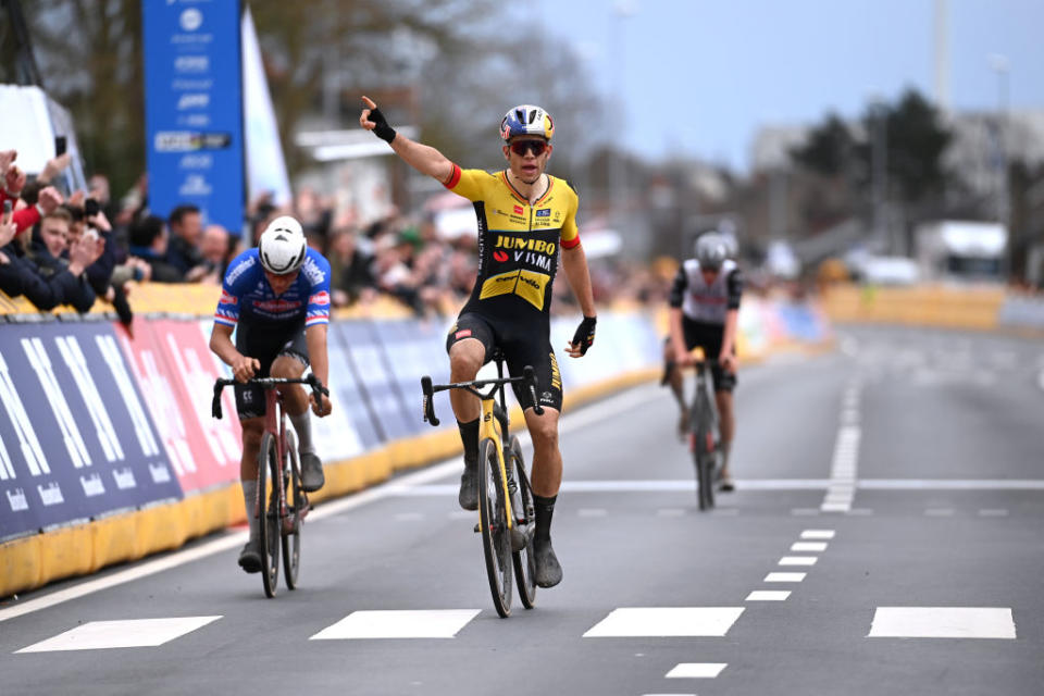 Van Aert celebrates his E3 Saxo Classic victory