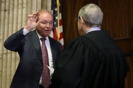 Former U.S. Attorney Dan Webb takes the oath of special prosecutor during a status hearing concerning actor Jussie Smollett at the Leighton Criminal Court building in Chicago