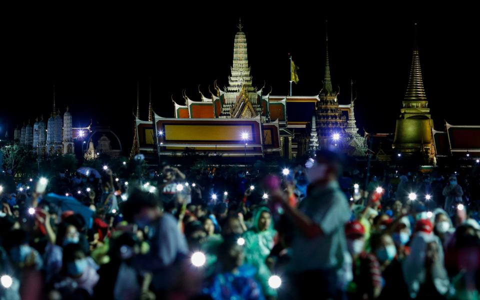 Pro-democracy protesters attend a rally to call for the ouster of Prime Minister Prayuth Chan-ocha's government and reforms in the monarchy, in Bangkok, Thailand - REUTERS