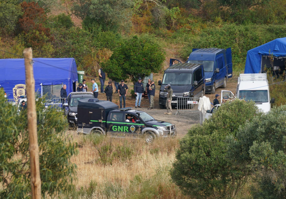 Personnel at Barragem do Arade reservoir, in the Algave, Portugal, as searches begin as part of the investigation into the disappearance of Madeleine McCann. The area is around 50km from Praia da Luz where Madeleine went missing in 2007. Picture date: Tuesday May 23, 2023. (Photo by Yui Mok/PA Images via Getty Images)