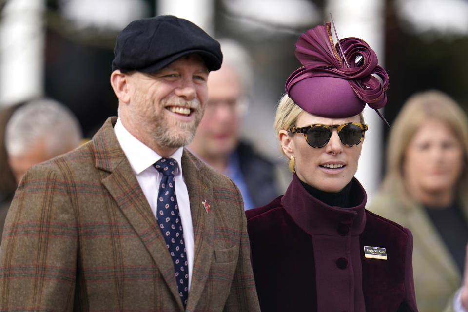 Zara Tindall (right) and Mike Tindall during day one of the Cheltenham Festival at Cheltenham Racecourse. Picture date: Tuesday March 15, 2022.