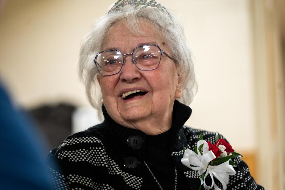 Mary Bierma celebrates her 100th birthday with family and friends Wednesday, Dec. 27, 2023, at Glen Echo Church in Des Moines. More than 100 guests gathered for the occasion.