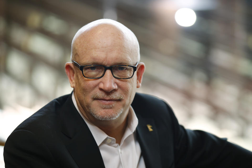 FILE - In this Feb. 17, 2016 file photo, Alex Gibney, director of the fIlm "Zero Days" poses for a photo at the 2016 Berlinale Film Festival in Berlin, Germany. Oscar-winning filmmaker Gibney has premiered his latest documentary on the fraudulent tech startup Theranos at the Sundance Film Festival Thursday night, Jan. 24, 2019. "The Inventor: Out for Blood In Silicon Valley" is among a handful of films that kicked off the annual independent festival. (AP Photo/Axel Schmidt, File)