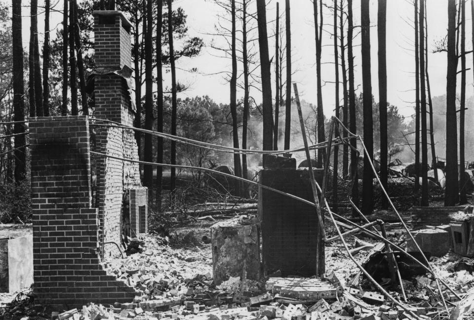 Image: The shell of a destroyed home after the train derailment in Livingston 1982. (The Advocate)