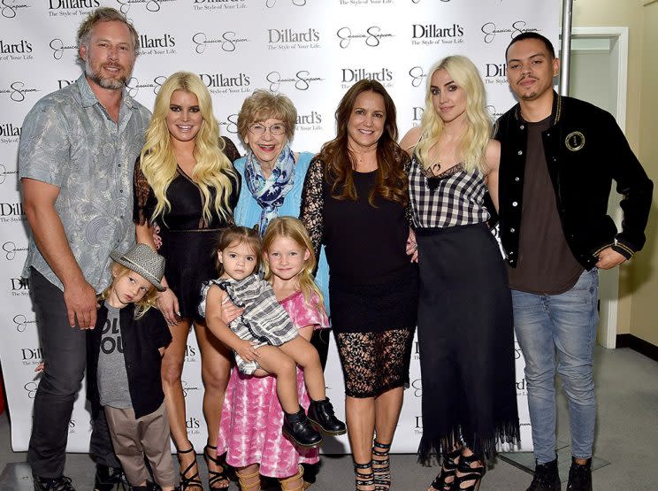 Eric Johnson, Ace Knute Johnson, Jessica Simpson wearing Jessica Simpson Collection, Maxwell Drew Johnson wearing Jessica Simpson Girls, Jagger Snow Ross wearing Jessica Simpson Girls, Dorothy Drew, Ashlee Simpson and Evan Ross attend a spring style event benefitting The Boys and Girls Clubs of Waco, TX at at Dillard's on May 6, 2017 in Waco, Texas