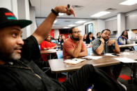 Rev. Earle Fisher (L), a Black Lives Matter leader, holds a planning meeting to mobilise activists for future rallies in Memphis, Tennessee, U.S., March 28, 2018. REUTERS/Jonathan Ernst