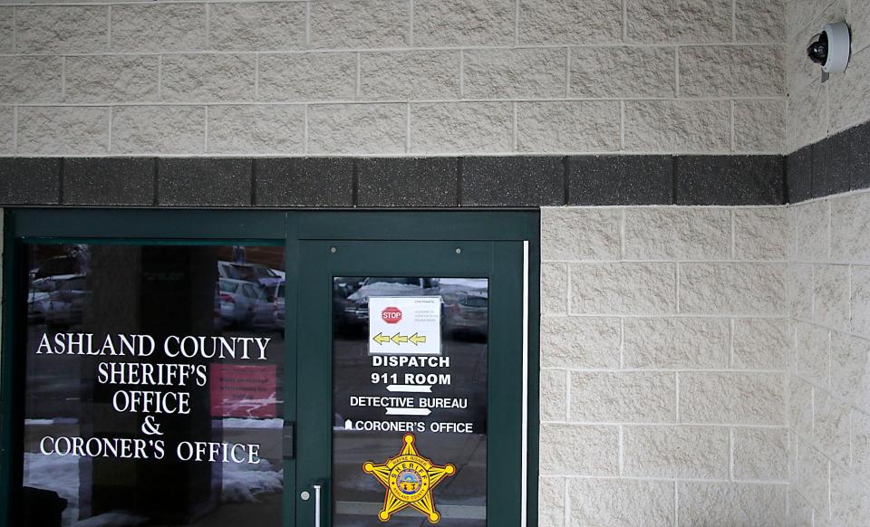 One of the new cameras at the Ashland County Jail and Sheriff Office is seen mounted near the Dispatch/Detective Bureau and Coroner's Office entrance on Friday, Jan. 21, 2022. TOM E. PUSKAR/TIMES-GAZETTE.COM