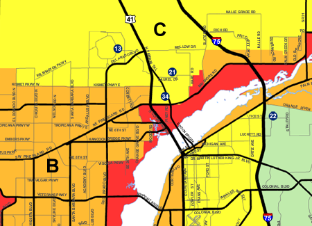 New Zone C evacuations
New areas added to the Lee County hurricane evacuation areas include adding parts of Zone C to areas that are part of Zone B. For Cape Coral, the order includes parts of Zone C in North Cape Coral and parts of North Fort Myers west of I-75 in North Fort Myers. Cape Coral lies to the west of North Tamiami trail (US 41).