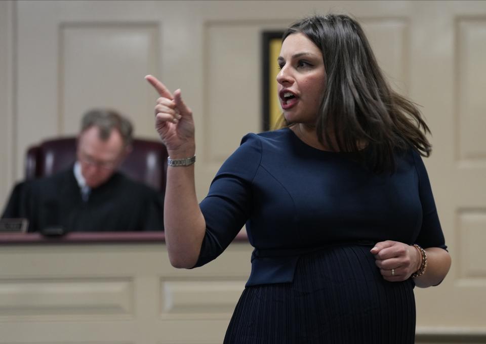 The murder trial for Edwin Urbina a Morristown man accused of killing his girlfriend's 3-year-old son by beating him to death in an East Hanover motel in August 2021. Here is Morris County Assistant Prosecutor Tara Wang confer in court on February 21, 2023.