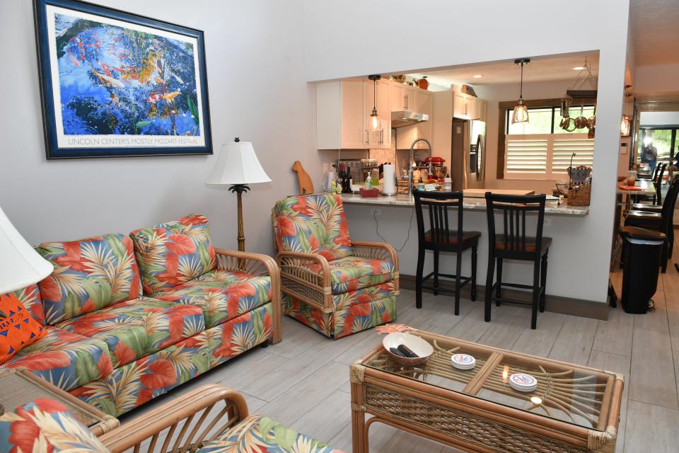 Roger Gibboni sold this Pelican Cove condominium in April, but is living in it rent-free through August. Gibboni bought another condo before selling, but his new home is still undergoing renovations.