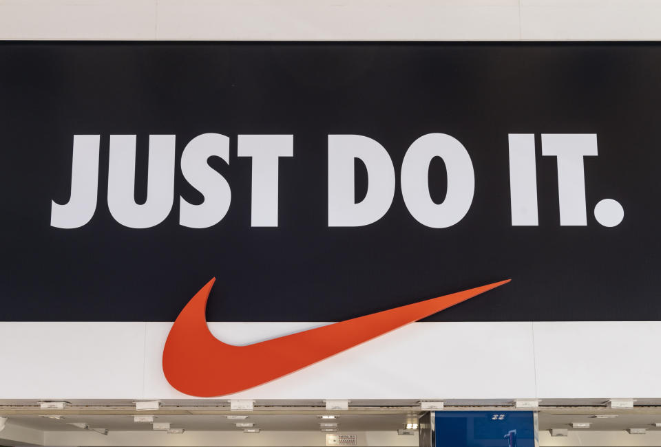 HONG KONG, CHINA - 2020/08/31: American multinational sport clothing brand Nike store, logo, with a slogan "Just Do It" in Hong Kong. (Photo by Budrul Chukrut/SOPA Images/LightRocket via Getty Images)