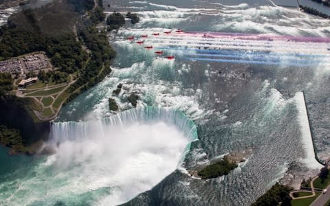 The Red Arrows fly over Niagara Falls - Credit: Sgt Ashley Keates / RAF&nbsp;