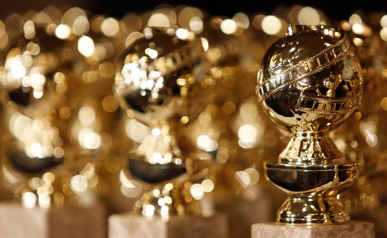 Golden Globe statuettes are displayed during a news conference in Beverly Hills, California.