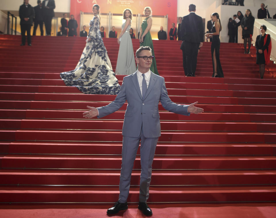 Director Nicolas Winding Refn poses for photographers upon arrival at the premiere of the film 'Too old to Die Young' at the 72nd international film festival, Cannes, southern France, Friday, May 17, 2019. (AP Photo/Petros Giannakouris)