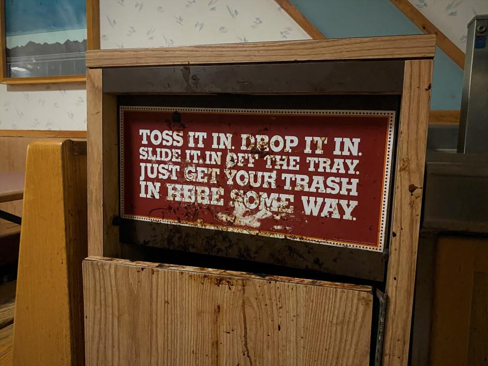 The trash bin at a closed Burger King in Concord Mall on June 30, 2022.