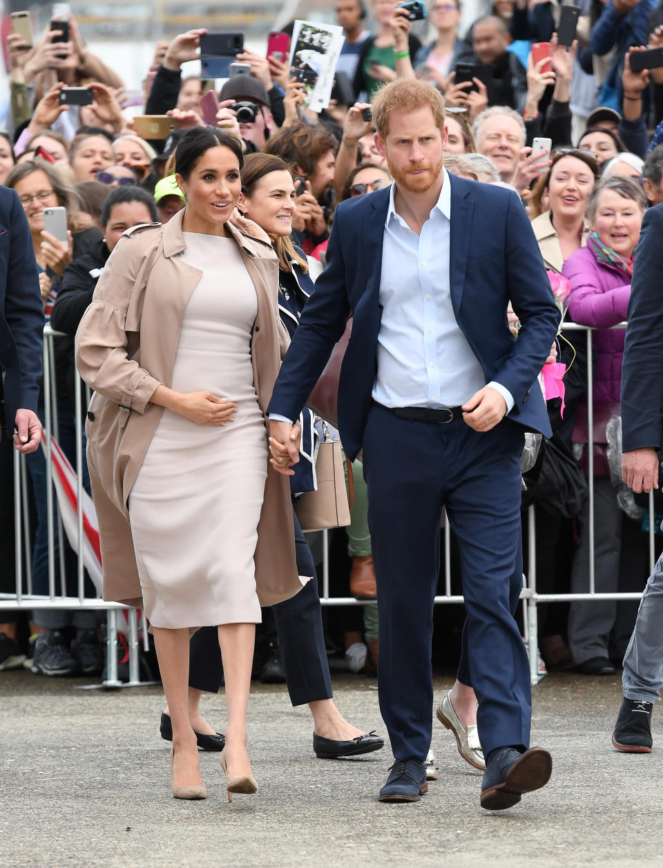 The royal couple greeted fans during the public walkabout at Auckland’s Viaduct Harbour. Photo: Getty