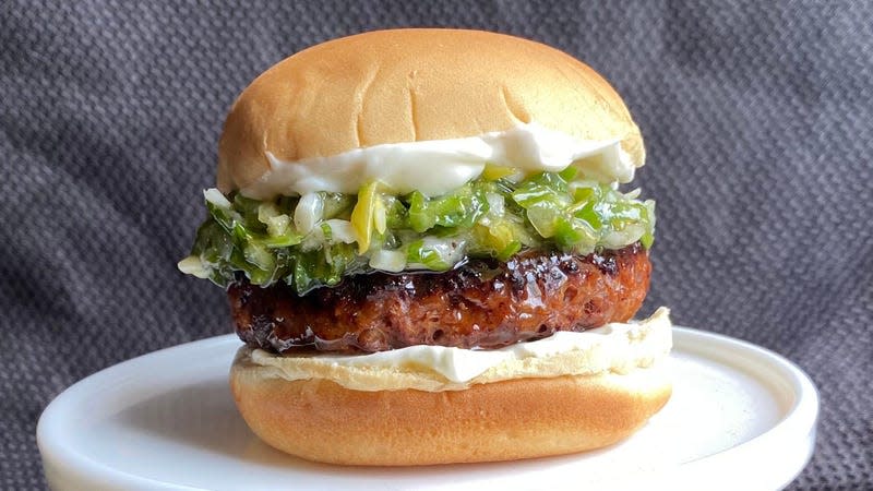 Burger topped with Scallion Sauce