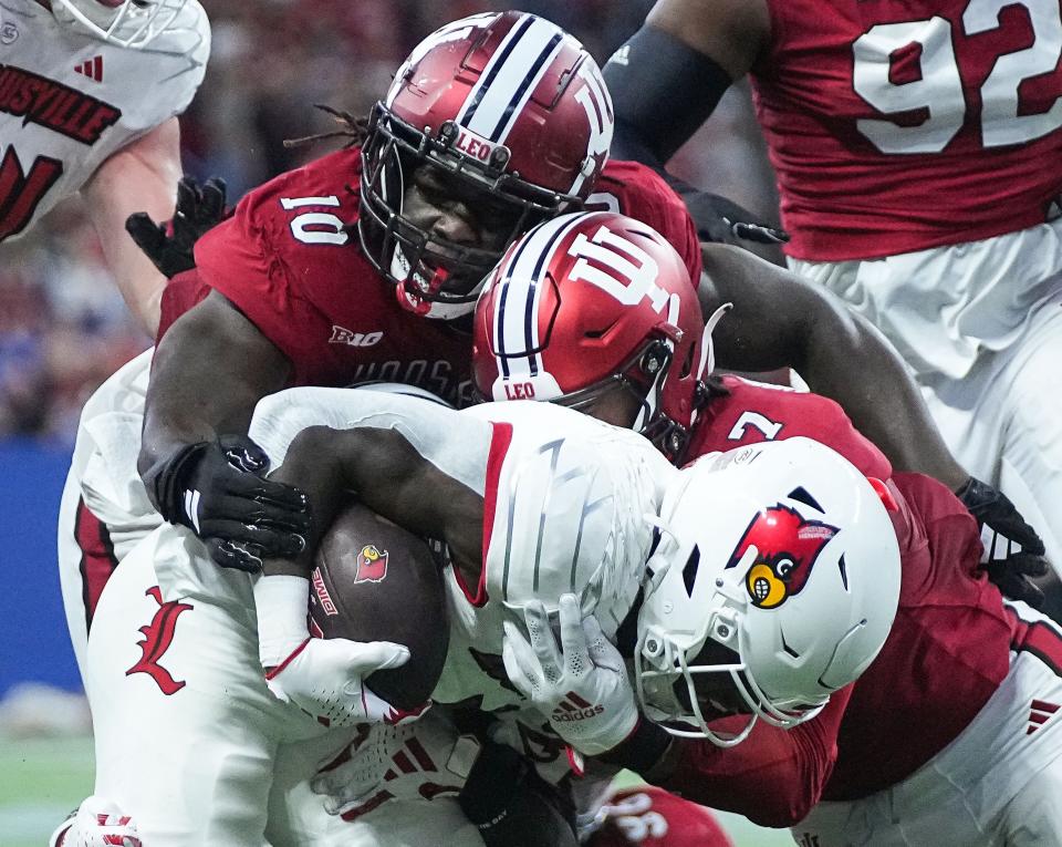 Saturday, Sept. 16, 2023, during the game at Lucas Oil Stadium in Indianapolis. The Louisville Cardinals defeated the Indiana Hoosiers, 21-14.