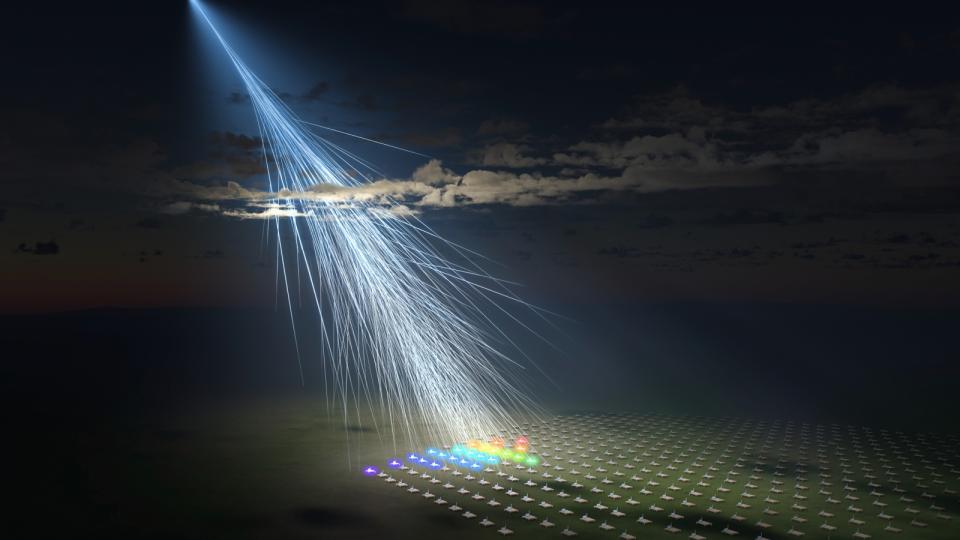 An illustration of a cosmic ray hitting Earth