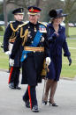 <p>Queen Camilla and King Charles III arrive for Prince Harry’s passing-out Sovereign’s Parade at Sandhurst Military Academy on April 12, 2006, in Sandhurst, England.</p>