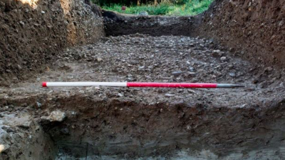 <em>Engineers dug a 3.5 metre deep hole through a platform at the historic site (University of Buckingham)</em>