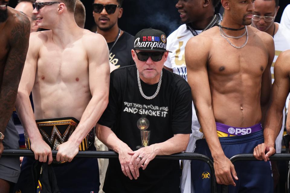 Jun 15, 2023; Denver, CO, USA; Denver Nuggets head coach Michael Malone during the championship parade after the Denver Nuggets won the 2023 NBA Finals.