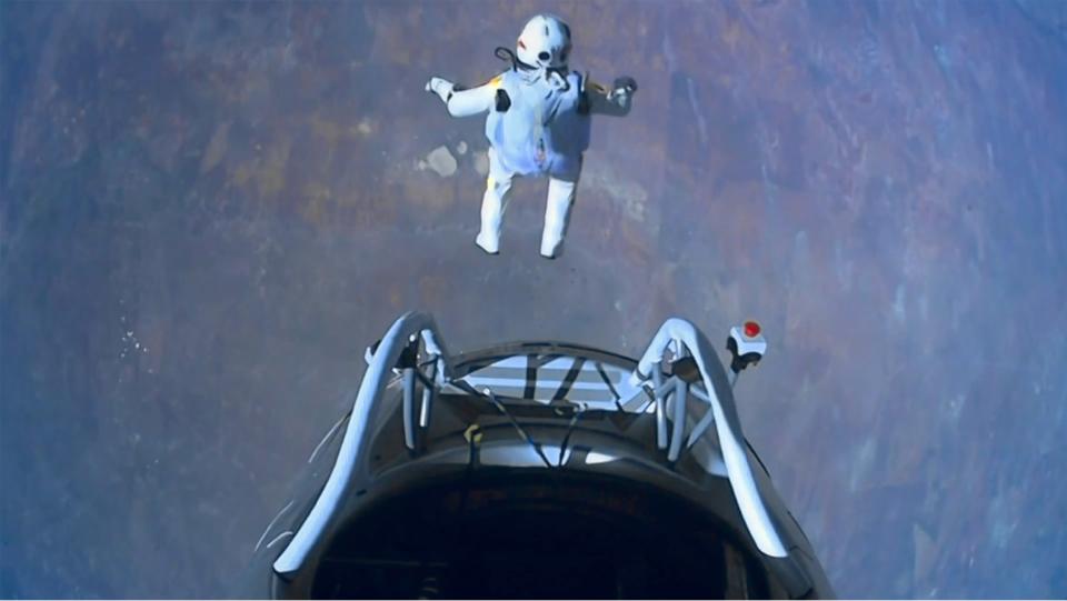 Felix Baumgartner jumped from the platform of his capsule 24 miles above Earth in an extraordinary feat watched by millions worldwide in October. The 43 year old took 9.03 minutes to reach Earth, breaking the record for the highest ever freefall and becoming the first skydiver to go faster than the speed of sound (Red Bull Content Pool/Rex Features)