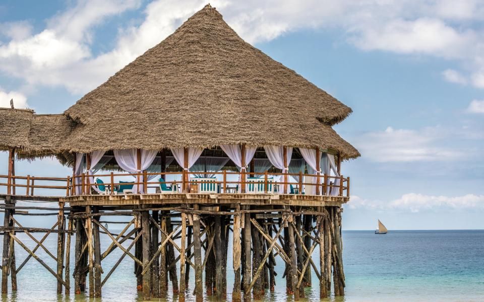 Bar and cafe on water in Zanzibar, Tanzania