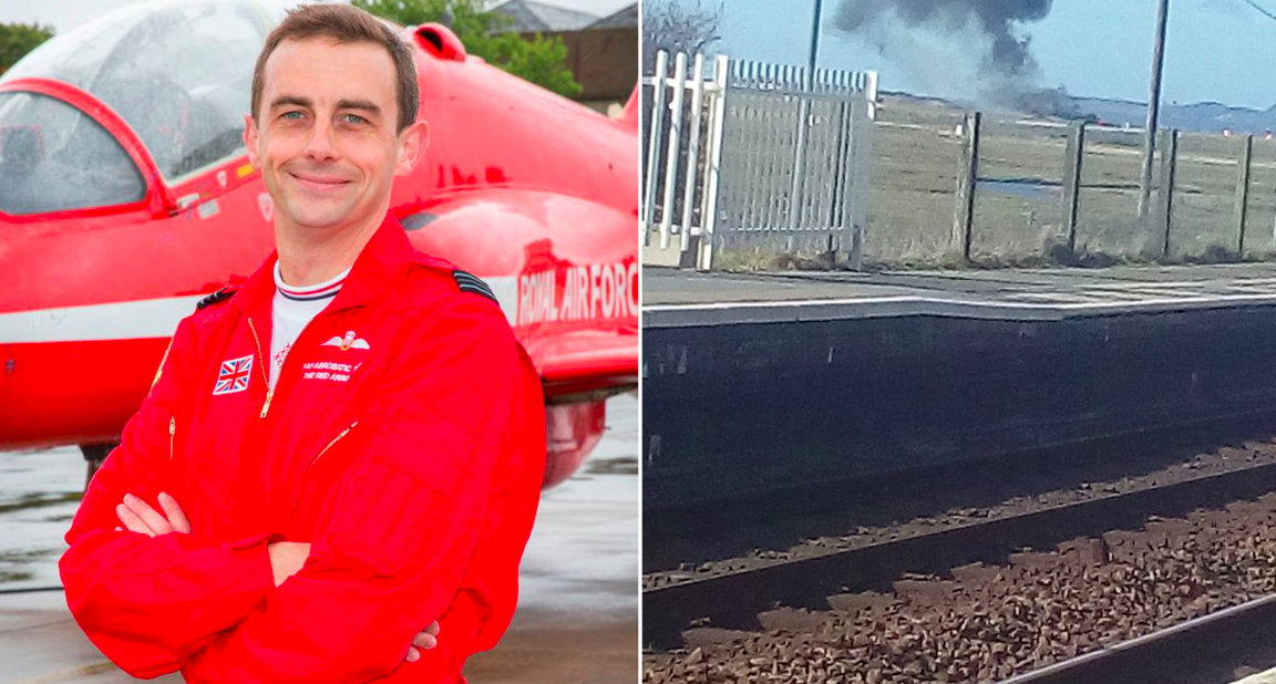 <em>Red Arrows pilot David Stark managed to eject from the jet before it crashed (RAF)</em>