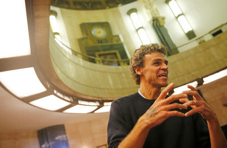 Brazilian former tennis player Gustavo Kuerten talks during an interview with Reuters in Sao Paulo, Brazil, May 8, 2019. Picture taken May 8, 2019. REUTERS/Nacho Doce