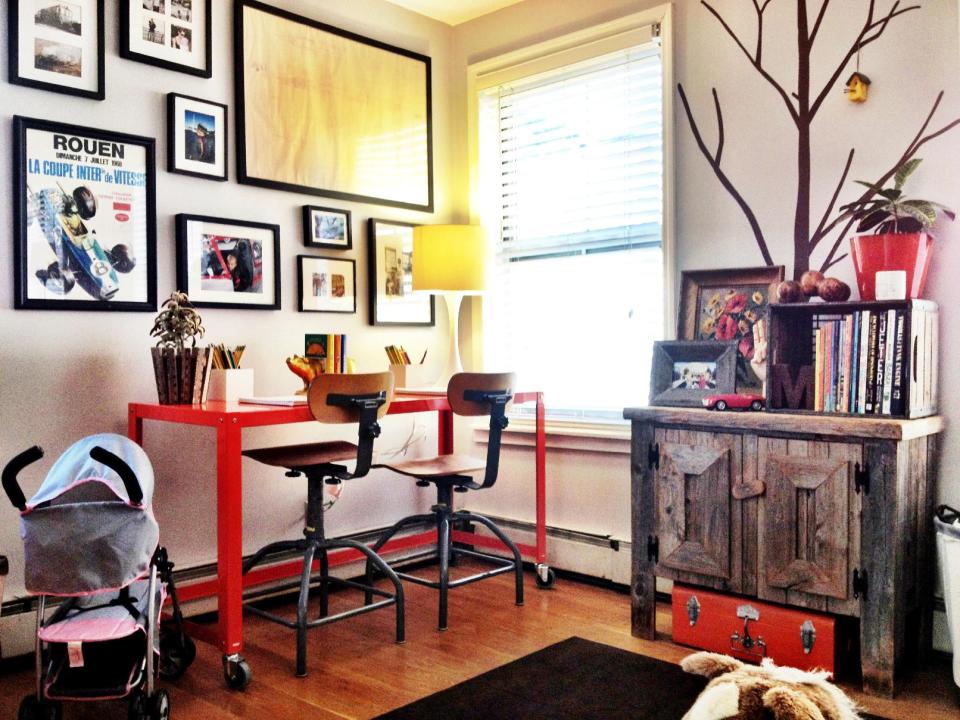 This photo provided by ProjectNursery.com and On The Real shows a children's homework hub in New York. Families with children have even more options for converting an office space. These days, it is common to transform a dull study into a kids’ homework hub, says Pam Ginocchio, co-founder of the children’s design blog Project Nursery. (AP Photo/ProjectNursery.com/On The Real, Greg McHale)