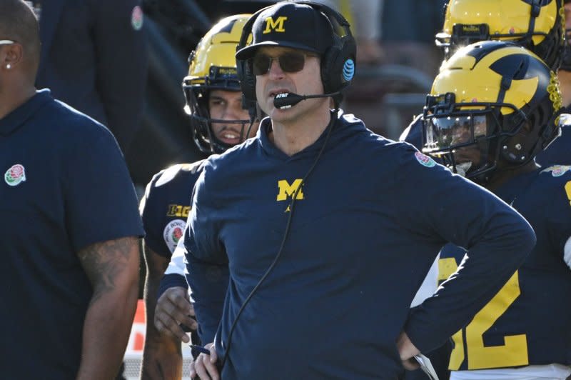 Michigan Wolverines head coach Jim Harbaugh interviewed Monday with the Los Angeles Chargers. File Photo by Jon SooHoo/UPI