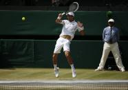 Serbia's Novak Djokovic in his Men's Final against Great Britain's Andy Murray during day thirteen of the Wimbledon Championships at The All England Lawn Tennis and Croquet Club, Wimbledon.