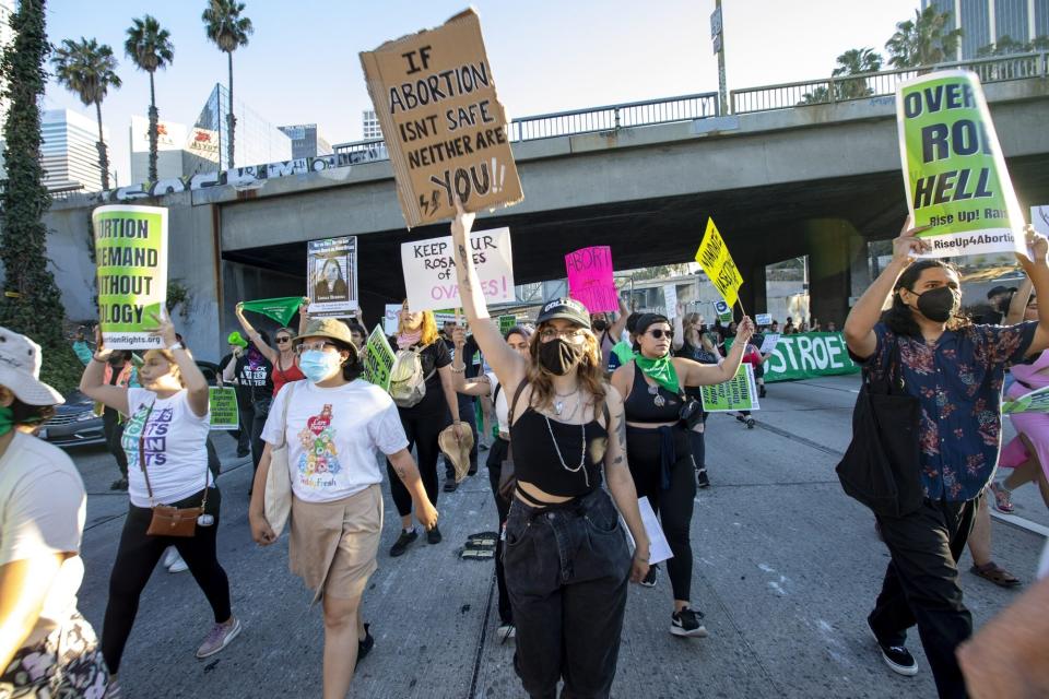 June 24, 2022, Los Angeles, California, USA: Activists protesting against the Supreme Court's Decision to overturn Roe v. Wade marched onto the 110 Freeway in Downton Los Angeles. The March was organized by Rise Up 4 Abortion Rights LA. (Credit Image: © Jill Connelly/ZUMA Press Wire)