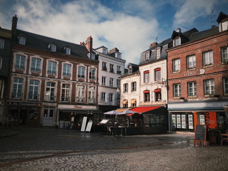 Before the lockdown officially began, Couch visited Honfleur, France. She captured a town square with no townspeople.