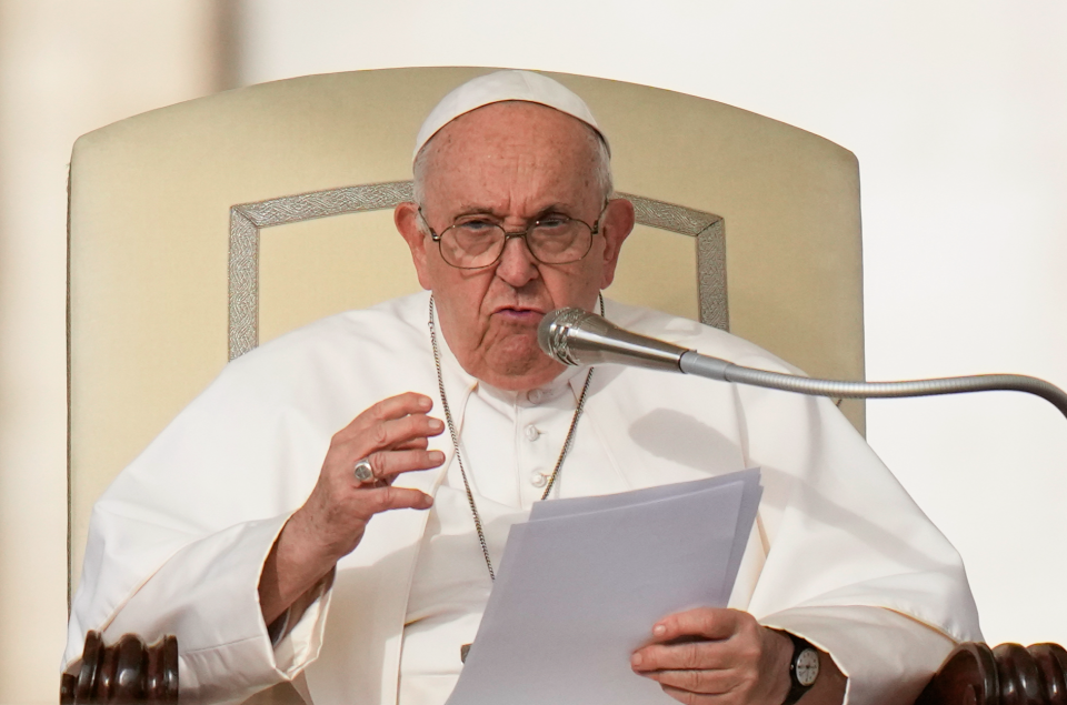 Pope Francis speaks during his weekly general audience in St. Peter's Square (AP)